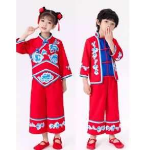 Children Boys girls Chinese folk dance lion dragon drumming performance costume waist drum Shaanxi Northern Style Shaanxi folk song performance wear for kids